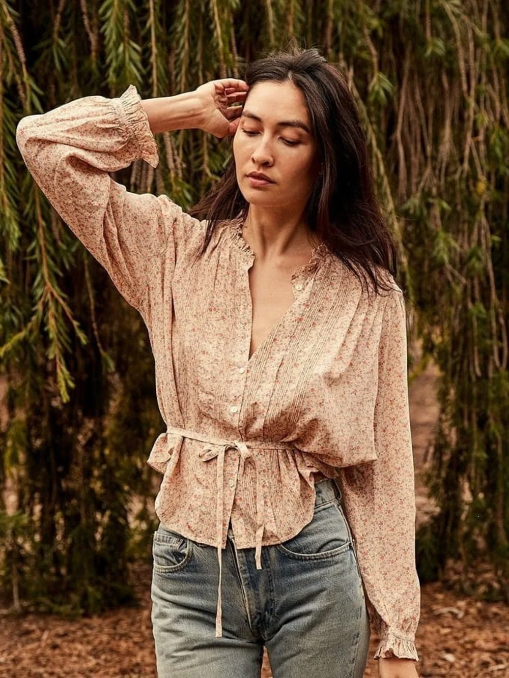 DÔEN Cézanne Silk Blouse Size Small in Peach Martha’s Garden Floral Rare NWT